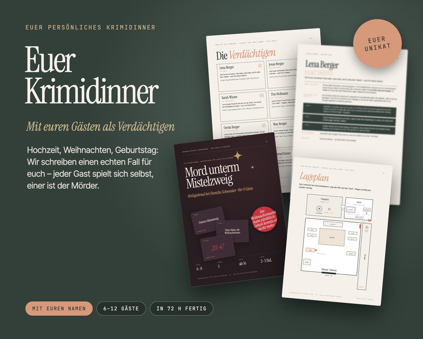 Personalisiertes Krimidinner – Beispiele Hochzeit und Heiligabend